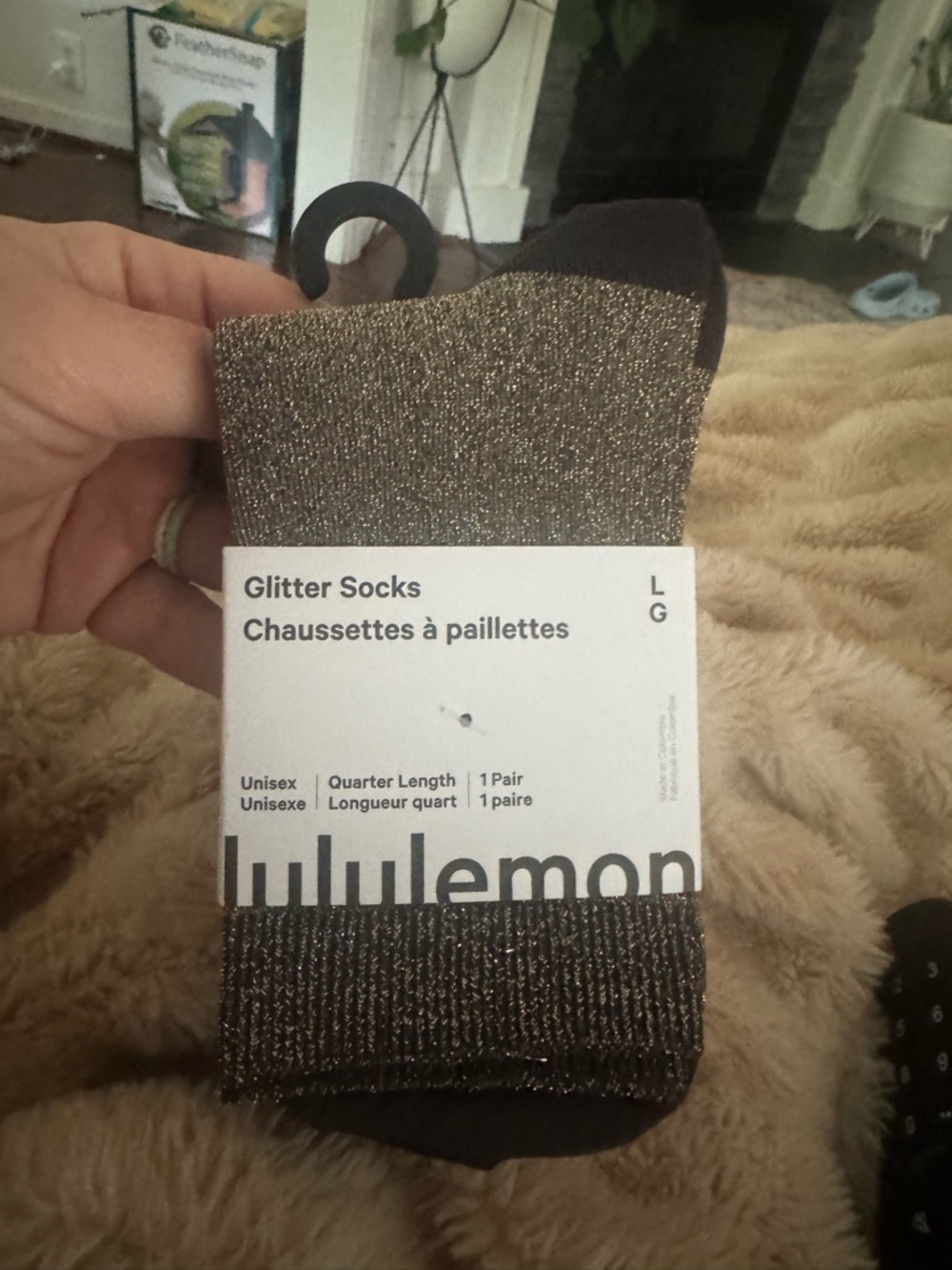 lululemon athletica Metallic Gold Glitter Quarter Socks